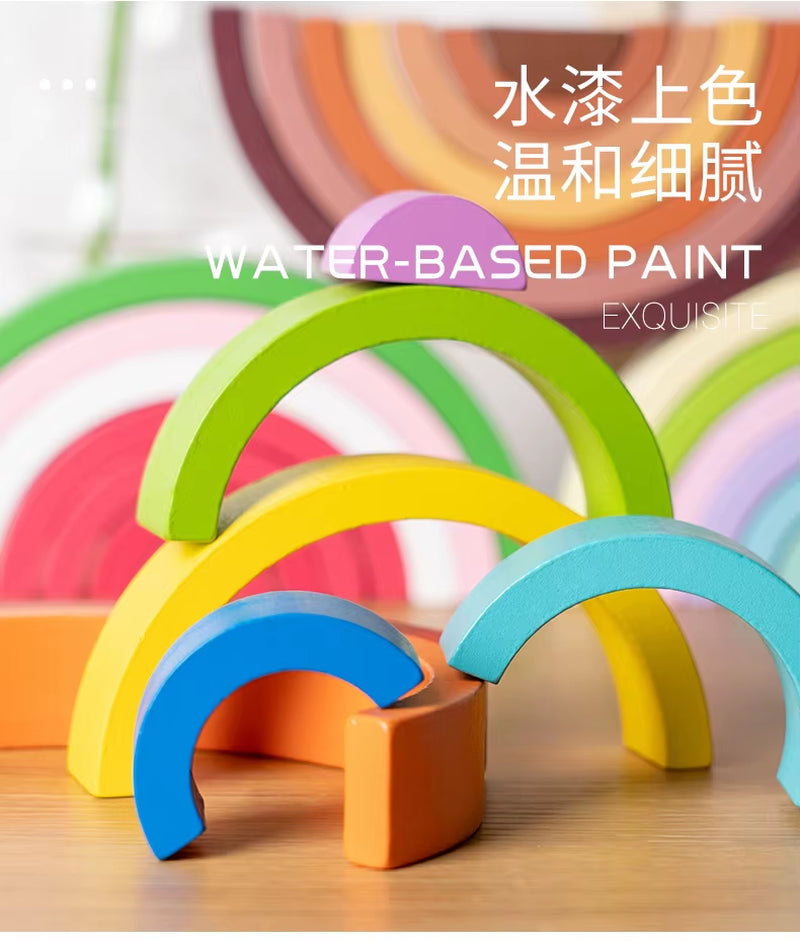 Arch Bridge Rainbow Wooden Building Blocks Stacking Games Color Cognitive Kids Montessori Educational Wood Toys for Children