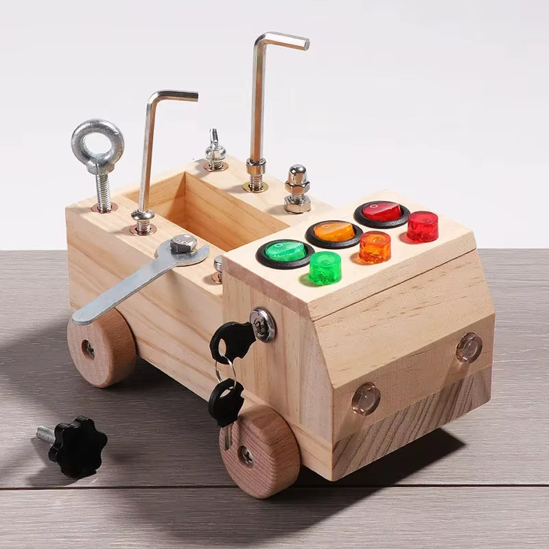 Children'S Wooden LED Switch Busy Board Disassembly and Assembly Screws and Nuts Tool Car Montessori Early Education Puzzle Toy