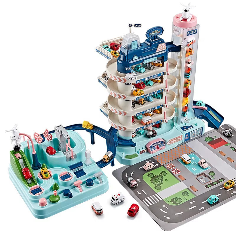 Electric Track Parking Building Car Toy Racing Rail Car Train Track Toy for Children Gifts Mechanical Adventure Brain Table Game