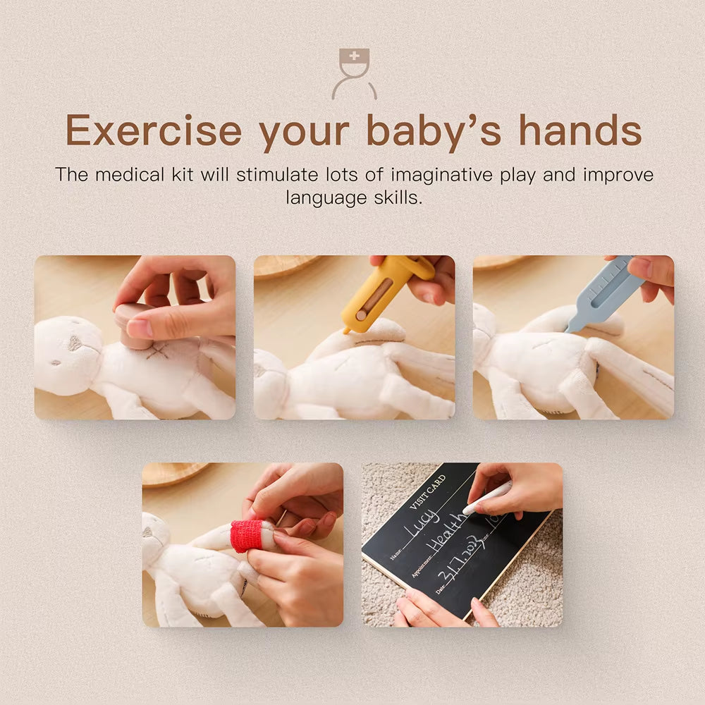 Children Doctor Toy Set Wooden Simulation Medical Box Baby Play House Games Educational Toys Children Montessori Toy Gifts