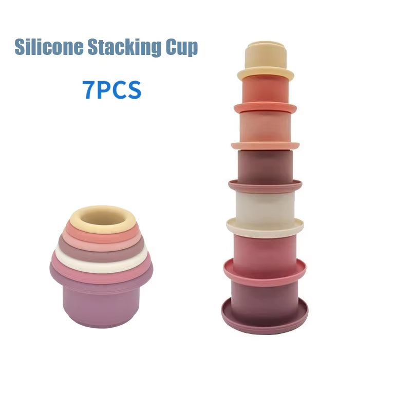 Siliconen Bouwsteen Baby Baby Stacking Cup Toys Early Educational Baby Bath Toys Stack Tower Gift 0 12 Months Boy Montessori Toy