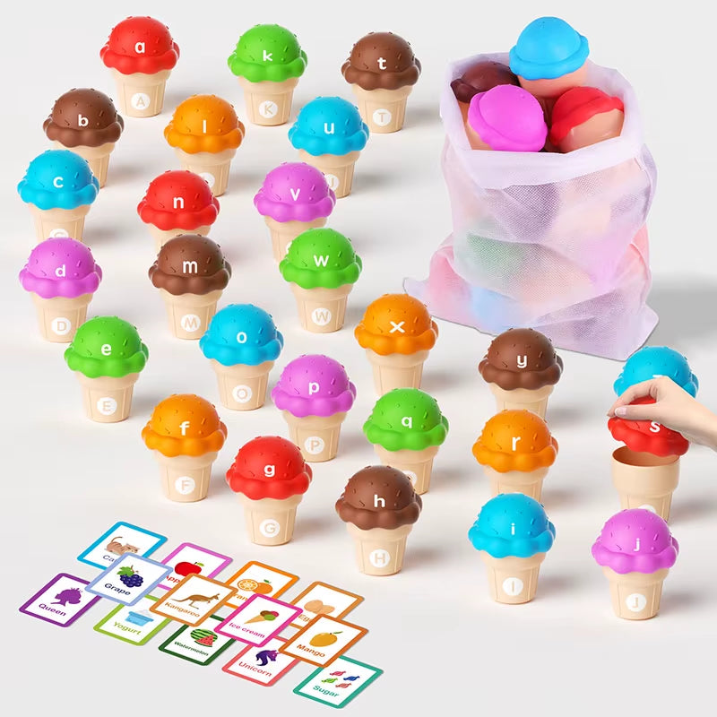 Montessori Number Matching Ice Cream Stack Game Parish Sensory Color Cognitive Counting Learning Educational Toys for Children