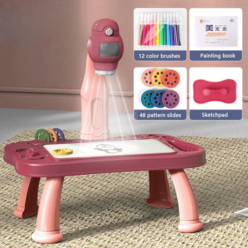 Children Led Projector Art Drawing Table Toys Kids Painting Board Desk Arts Crafts Educational Learning Paint Tools Toy for Girl