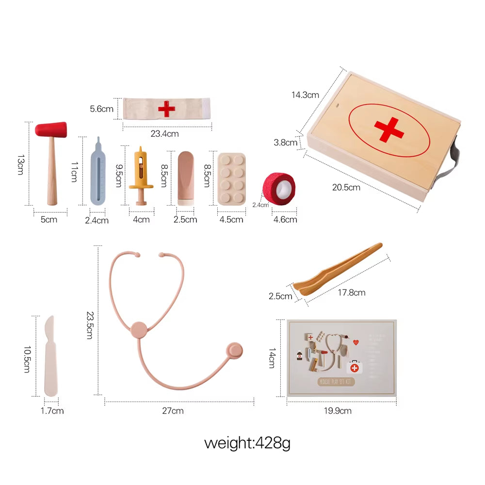 Children Doctor Toy Set Wooden Simulation Medical Box Baby Play House Games Educational Toys Children Montessori Toy Gifts