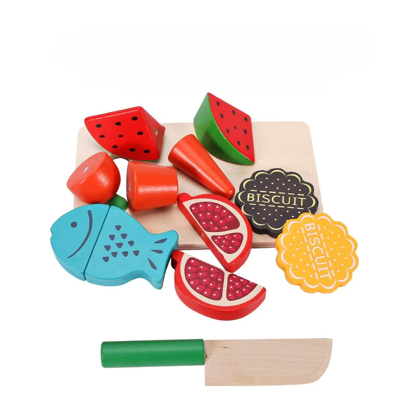 Simulation Kitchen Pretend Toy Cutting Fruit Vegetable Set Wooden Classic Game Montessori Educational Toy for Children Kids Gift