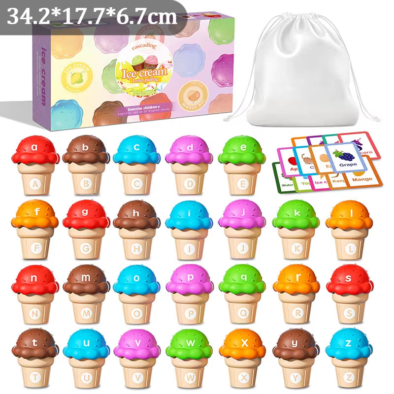 Montessori Number Matching Ice Cream Stack Game Parish Sensory Color Cognitive Counting Learning Educational Toys for Children