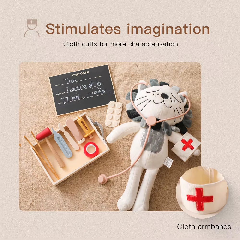 Children Doctor Toy Set Wooden Simulation Medical Box Baby Play House Games Educational Toys Children Montessori Toy Gifts