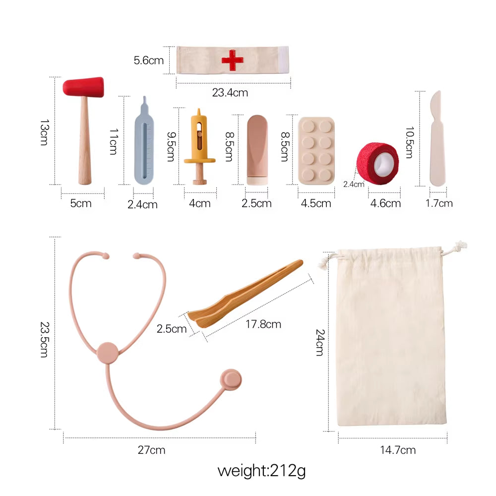 Children Doctor Toy Set Wooden Simulation Medical Box Baby Play House Games Educational Toys Children Montessori Toy Gifts