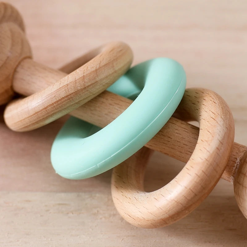 Baby Toys Wooden Rattles Silicone Ring Baby Rattles and Mobiles 0 12 Months Sensory Toys for Baby Wooden Teether for Baby Gifts