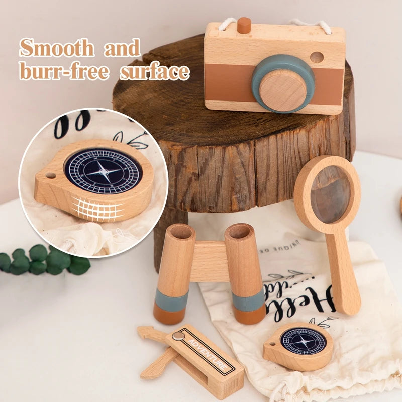 5Pc/Set Wooden Outdoor Explore Kit Camera Toy for Children Birthday Gift Magnifier Compas Montessori Wooden DIY Gift Outdoor Toy