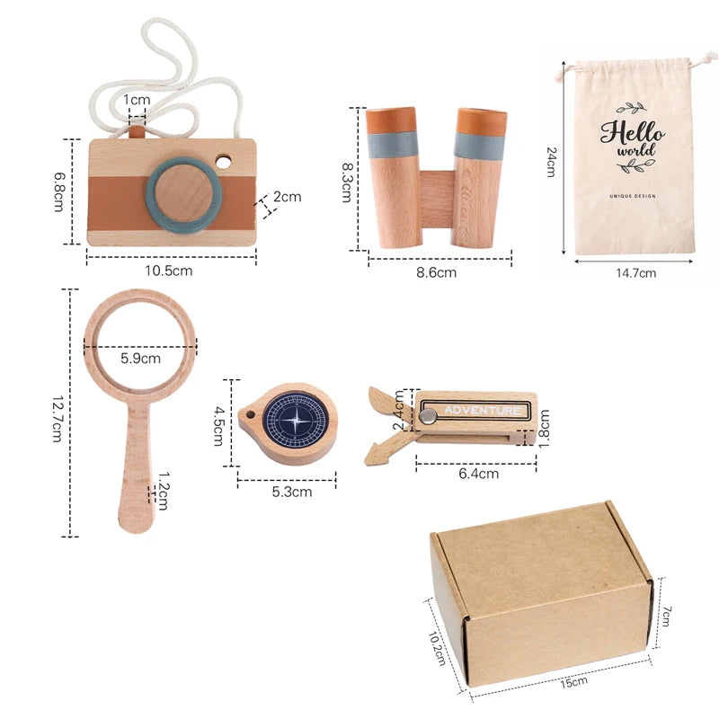 5Pc/Set Wooden Outdoor Explore Kit Camera Toy for Children Birthday Gift Magnifier Compas Montessori Wooden DIY Gift Outdoor Toy