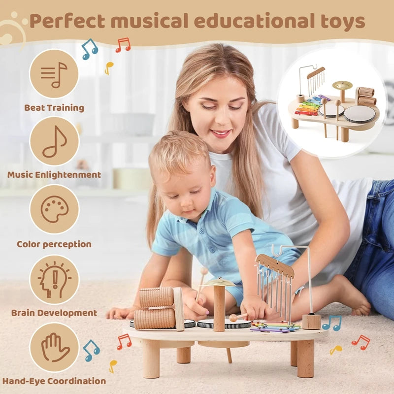Baby Educational Toys Wooden Aeolian Bells Montessori Children'S Musical Toys Xylophone Newborn Birthday Gifts Music Table Toys