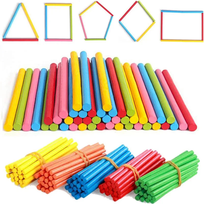 100PCS Wooden Counting Sticks Montessori Math Manipulatives Classroom Supplies Teaching Educational Developing Toys for Children
