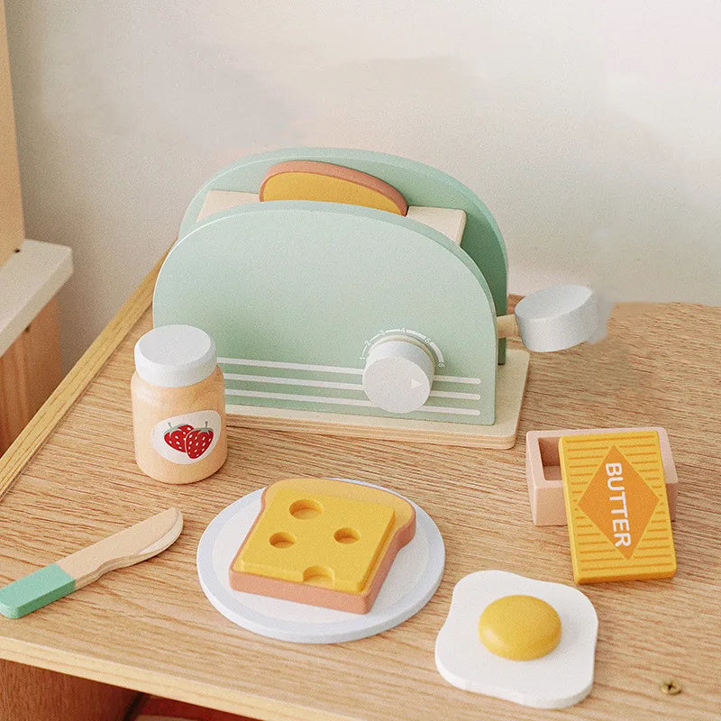 Girls Toys Wooden Afternoon Tea Set Children'S Toy Kitchen Pretend Play Set Toaster Coffee Maker Ice Cream Kids Educational Toy