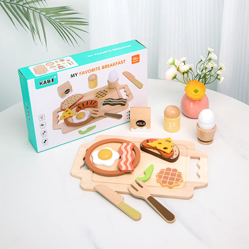 Wooden Kitchen Pretend Play Set Montessori Simulation Plates Dishes Accessories Kitchen Playset Toy for Toddlers Gifts Ages 3+