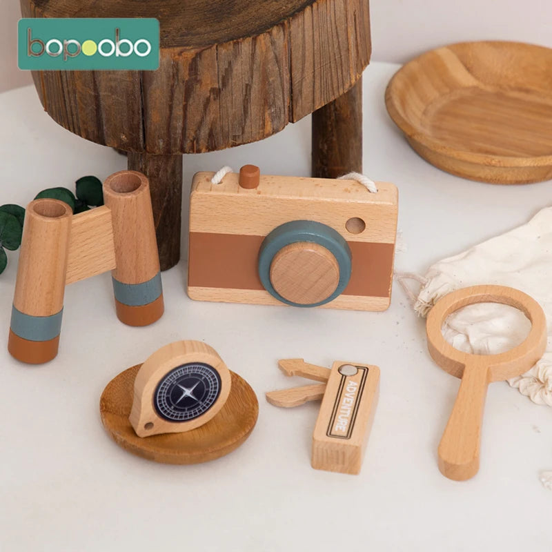 5Pc/Set Wooden Outdoor Explore Kit Camera Toy for Children Birthday Gift Magnifier Compas Montessori Wooden DIY Gift Outdoor Toy