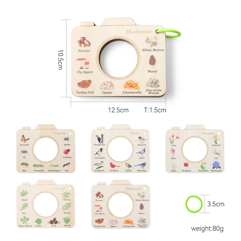 Outdoor Adventure Kit for Kids Insect Nets, Wooden Leaf Cognitive Magnifying Glasses Natural Forest Exploration Toys Kid'S Gift