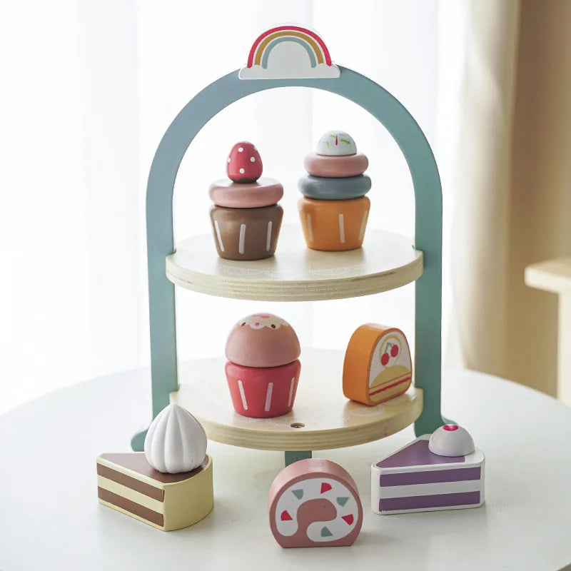 Girls Toys Wooden Afternoon Tea Set Children'S Toy Kitchen Pretend Play Set Toaster Coffee Maker Ice Cream Kids Educational Toy