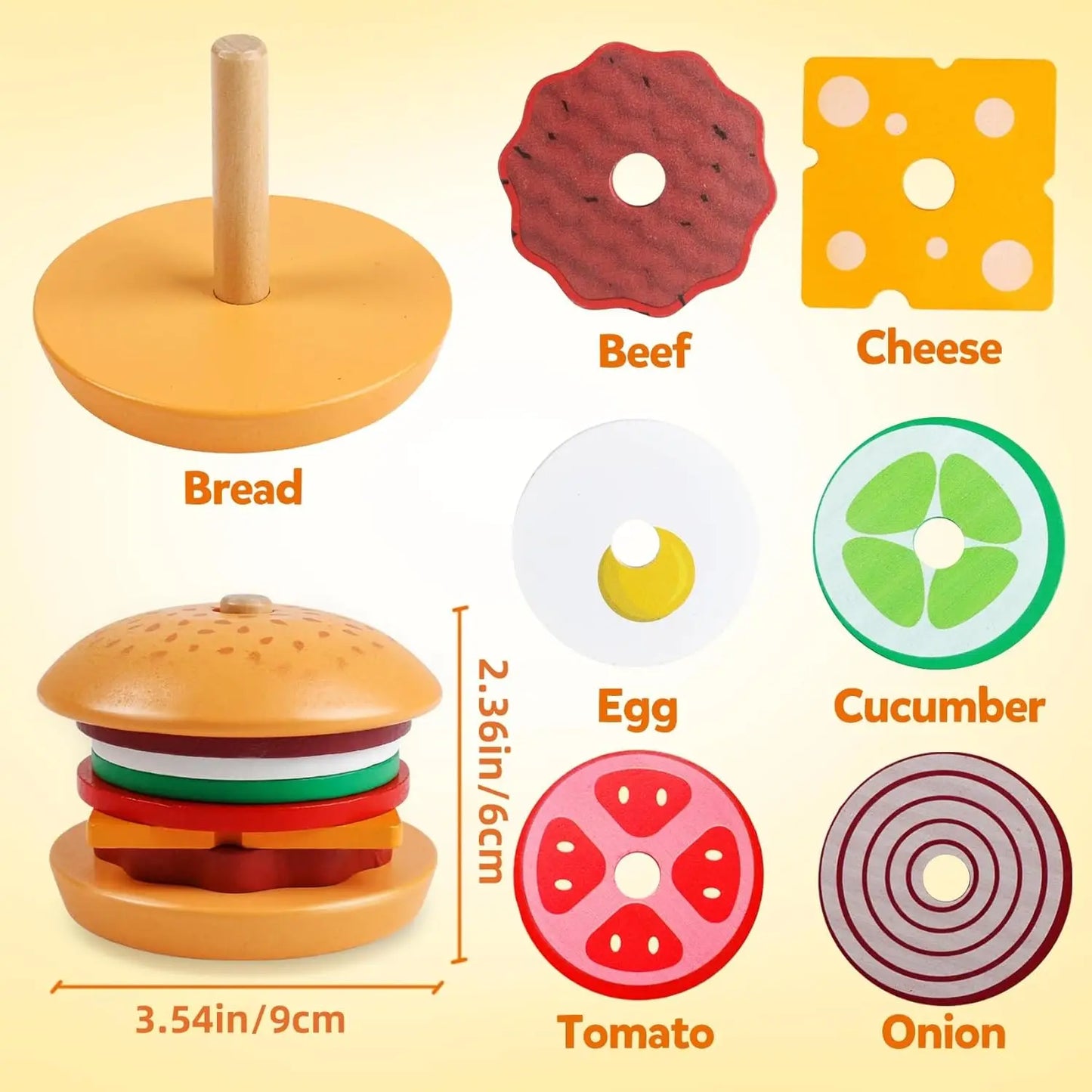 Wooden Burger Sandwich Stacking Toys for Toddler Kids Preschool Learning Educational Toys Pretend Play Food Kitchen Toys Gift