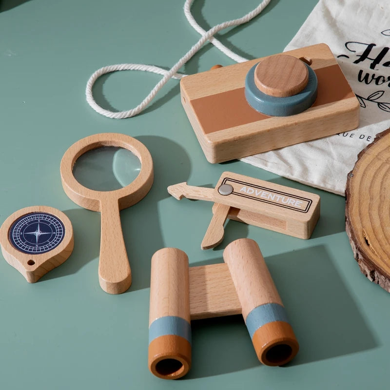 5Pc/Set Wooden Outdoor Explore Kit Camera Toy for Children Birthday Gift Magnifier Compas Montessori Wooden DIY Gift Outdoor Toy