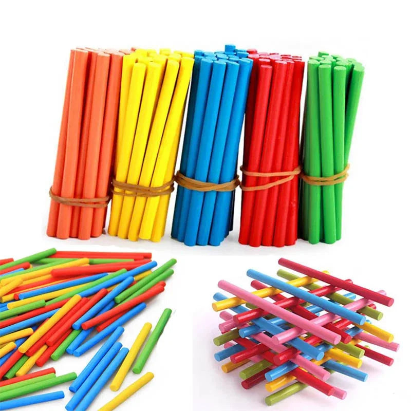 100PCS Wooden Counting Sticks Montessori Math Manipulatives Classroom Supplies Teaching Educational Developing Toys for Children