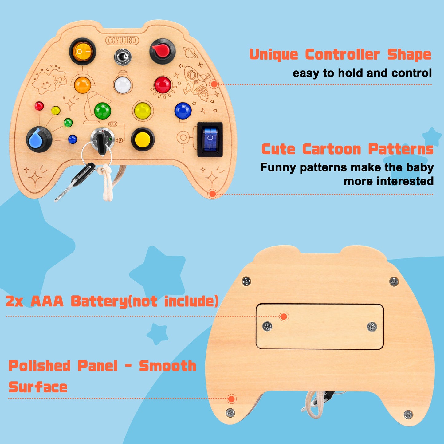 Montessori Educational Busy Board for over 3 Years Old Baby LED Light Busyboard Toddler Toy Cute Pattern Wooden Sensory Toy