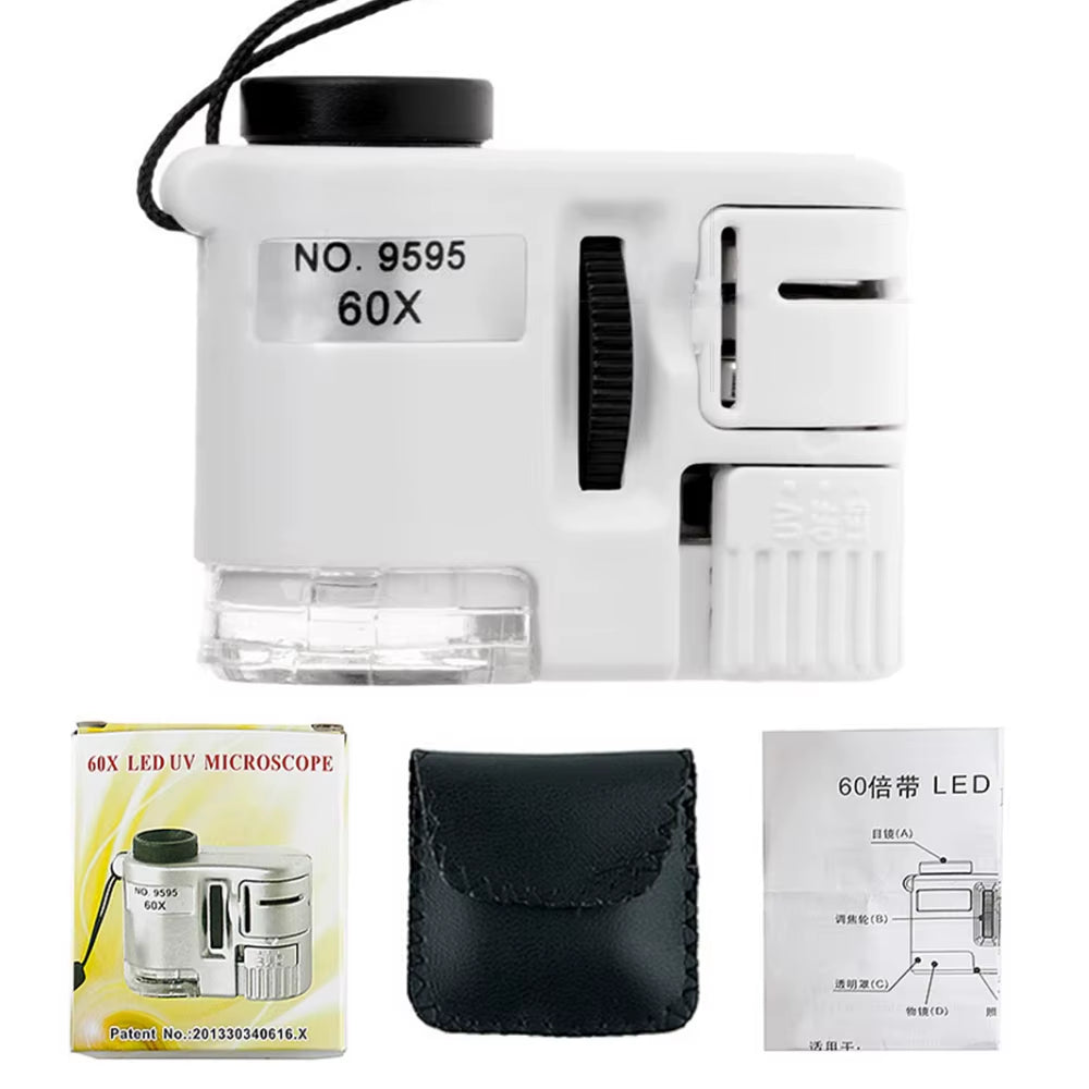 60X Illuminated Magnifying Glass with Light Lamp Led Mini Pocket Microscope Portable Hand Jeweler Magnifier Lupe Loupe Tools