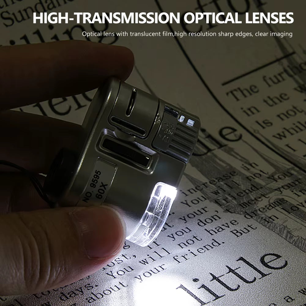 60X Illuminated Magnifying Glass with Light Lamp Led Mini Pocket Microscope Portable Hand Jeweler Magnifier Lupe Loupe Tools