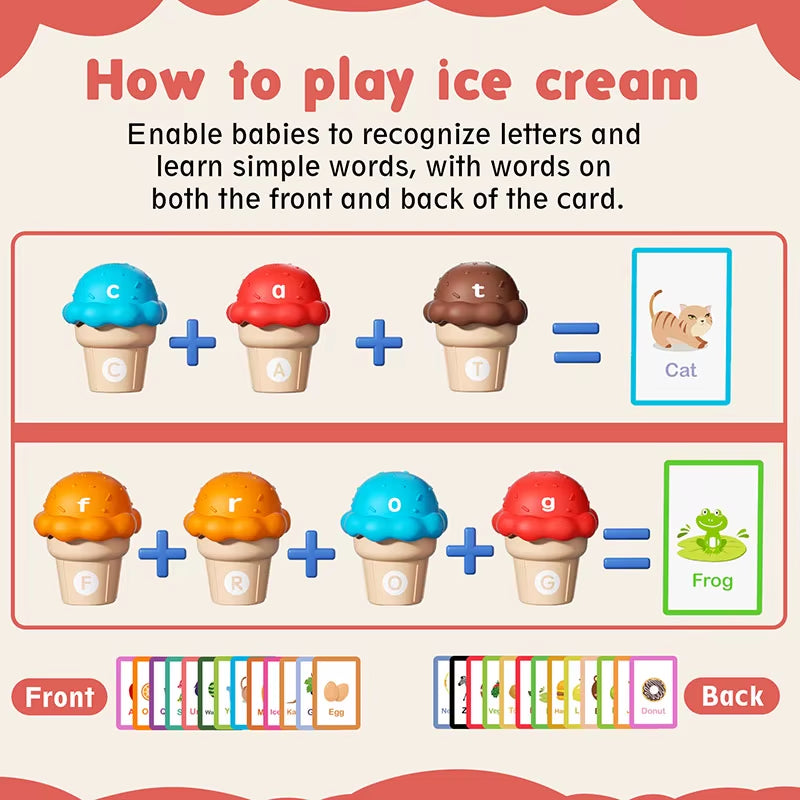 Montessori Number Matching Ice Cream Stack Game Parish Sensory Color Cognitive Counting Learning Educational Toys for Children