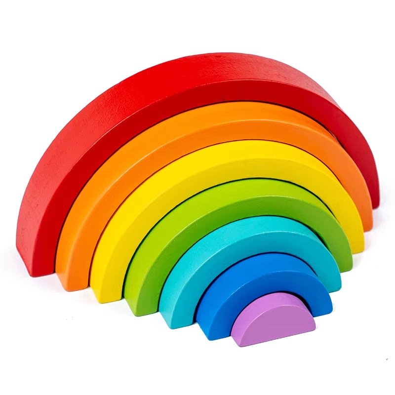 Arch Bridge Rainbow Wooden Building Blocks Stacking Games Color Cognitive Kids Montessori Educational Wood Toys for Children