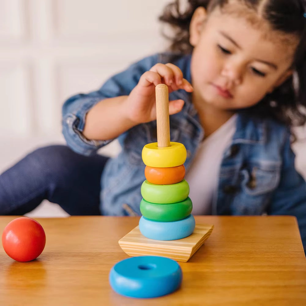 Rainbow Stacker Wooden Ring Educational Toy Kids Tower Stack up Blocks Color Shape Game Baby Montessori Toys for Children Gifts