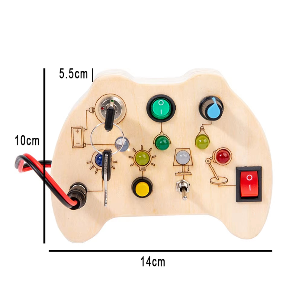 Montessori Educational Busy Board for over 3 Years Old Baby LED Light Busyboard Toddler Toy Cute Pattern Wooden Sensory Toy