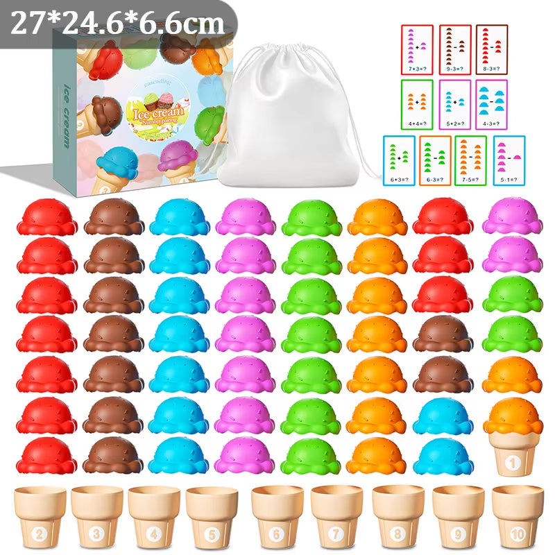 Montessori Number Matching Ice Cream Stack Game Parish Sensory Color Cognitive Counting Learning Educational Toys for Children