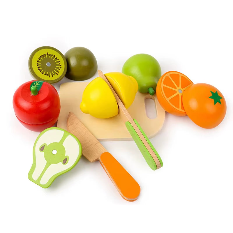 Simulation Kitchen Pretend Toy Cutting Fruit Vegetable Set Wooden Classic Game Montessori Educational Toy for Children Kids Gift