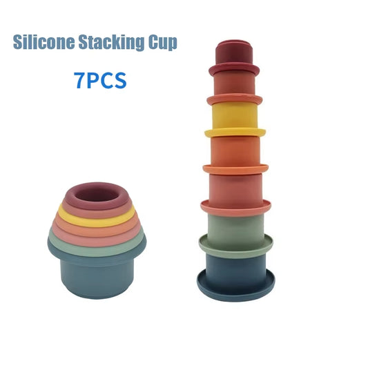 Siliconen Bouwsteen Baby Baby Stacking Cup Toys Early Educational Baby Bath Toys Stack Tower Gift 0 12 Months Boy Montessori Toy