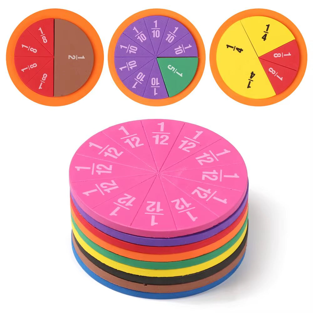 51Pcs EVA round Shaped Fraction Instrument Demonstrator Montessori Math Educational Toy Math Teaching Gift Student Learning Tool