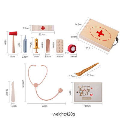 Children Doctor Toy Set Wooden Simulation Medical Box Baby Play House Games Educational Toys Children Montessori Toy Gifts