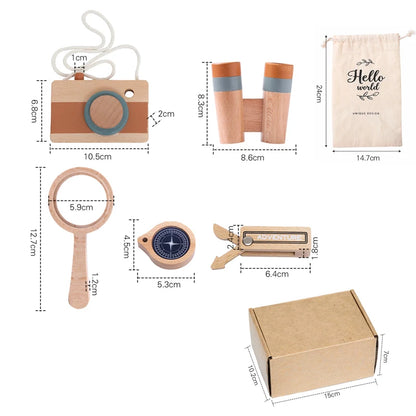 5Pc/Set Wooden Outdoor Explore Kit Camera Toy for Children Birthday Gift Magnifier Compas Montessori Wooden DIY Gift Outdoor Toy