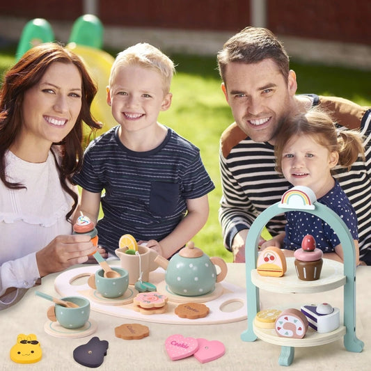 Girls Toys Wooden Afternoon Tea Set Children'S Toy Kitchen Pretend Play Set Toaster Coffee Maker Ice Cream Kids Educational Toy