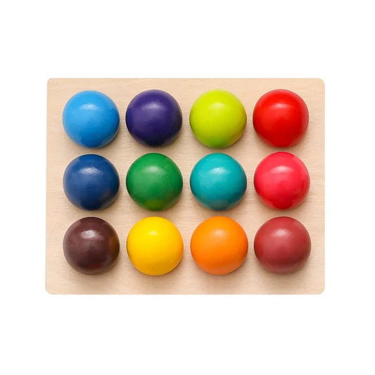 Wooden Montessori Toys for Kids Early Education Preschool Toy Rainbow Ball Matching Sensory Game Color Cognitive Sorting Board