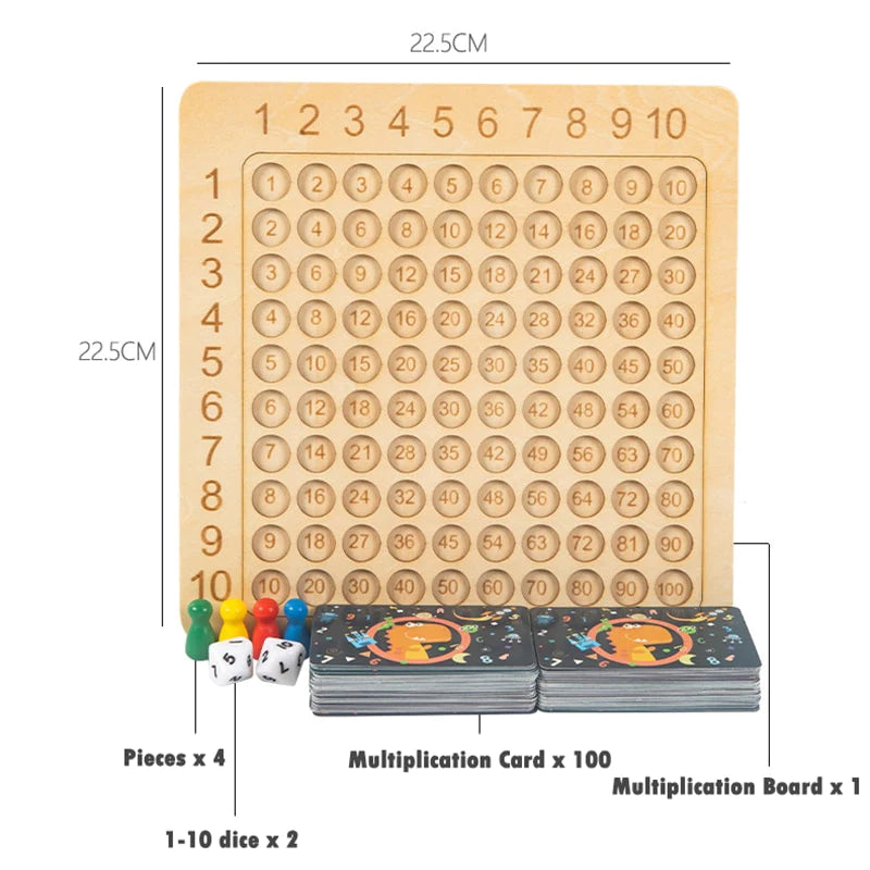Wooden Montessori Multiplication Board Game Kids Learning Educational Toys Math Counting Hundred Board Interactive Thinking Game