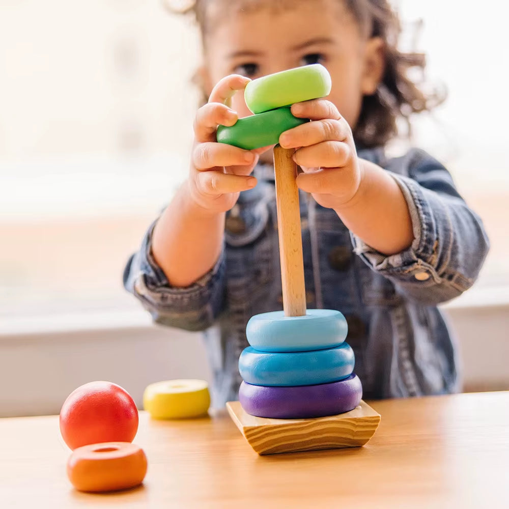 Rainbow Stacker Wooden Ring Educational Toy Kids Tower Stack up Blocks Color Shape Game Baby Montessori Toys for Children Gifts