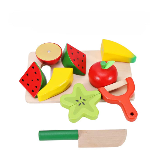 Simulation Kitchen Pretend Toy Cutting Fruit Vegetable Set Wooden Classic Game Montessori Educational Toy for Children Kids Gift