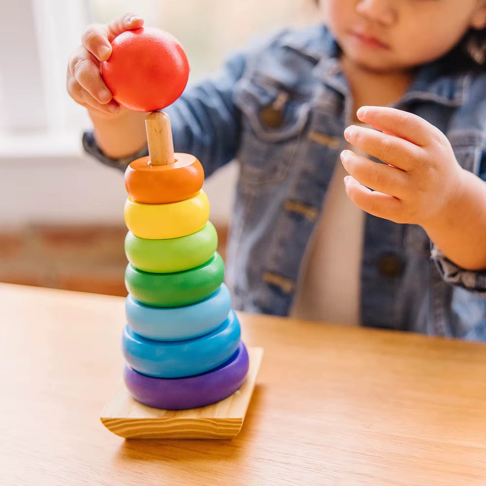 Rainbow Stacker Wooden Ring Educational Toy Kids Tower Stack up Blocks Color Shape Game Baby Montessori Toys for Children Gifts